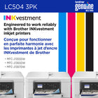 Brother Genuine LC504 3-Piece Ink Cartridge Set - Standard Yield - Cyan - Magenta - Yellow-Compatible with the following Brother INKvestment printer: MFC-J1365DW