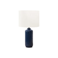 Monarch Specialties 23" H Contemporary Table Lamp - Blue Ceramic / Ivory / Cream Shade-This stylish 23"h table lamp features a chic, ribbed glossy blue ceramic base paired with a sophisticated ivory fabric shade, making it the perfect accent piece to elevate any decor style