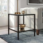 Hudson&Canal Hera 20"W Square Side Table with Mirror Shelf - Blackened Bronze-Hand crafted blackened bronze finish is applied to the steel frame