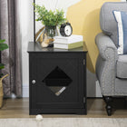 PawHut Cat Litter Box Enclosure End Table - Black-Covered cat box helps trap odors 