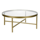 Hudson&Canal - Table basse ron Xivil 91 cm de large avec plateau en verre - Laiton-Dispose d'un plateau en verre trempé