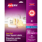Avery Easy Peel Square Labels - 3" x 3" - Clear - 60 Labels-Clear Shipping Labels