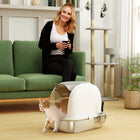 PawHut - grande litière pour chat en acier inoxydable avec couvercle et pelle-La grande taille offre un confort spacieux pour que les chats de taille moyenne puissent bouger librement 