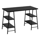 Monarch Specialties 7522 48" Computer Desk - Black/Black Metal-Industrial-style computer desk with 4 fixed, open shelves supported by sawhorse-style legs in a black metal finish