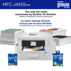 Brother - MFC-J4555DW Imprimante tout-en-un à jet d’encre couleur sans fil INKvestment Tank avec écran couleur de 2,7 po et bacs à papier-Fonctions axées sur la productivité. 2 bacs à papier d’une capacité totalisant 400 feuilles, port USB à l’avant , fente d’alimentation manuelle d’une feuille, gestion polyvalente du papier assurant une gestion polyvalente de différents types de papier