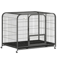 PawHut - Cage pour chien robuste 43 po, grande cage en métal avec roulettes-Le cadre en acier carré robuste empêche la mastication et les fugues pour une tranquillité totale 
