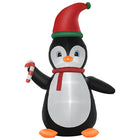 HOMCOM - Pingouin gonflable de 2 - 4 m tenant une canne en sucre d'orge-Pingouin tenant une canne en bonbon, attirez l'attention de tous 