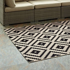 Modway Perplex Geometric Diamond Trellis Indoor/Outdoor Area Rug - 8 ft W x 10 ft L - Black/Beige-Gripping Rubber Underside 