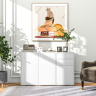 HOMCOM 46.1" L High Gloss Buffet Sideboard with 2 Drawers - White-Push-click-open doors for convenience