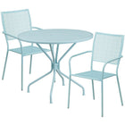 Table de jardin ronde de 35,25 po en acier bleu ciel et 2 chaises au dossier carré, intérieur/extérieur [CO-35RD-02CHR2-SKY-GG]-Ensemble comprenant 1 table et 2 chaises
