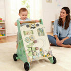 Qaba Wooden Baby Walker with Speed Control - Green-Adjustable wheel tension controls speed, promoting safety for new walkers 