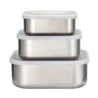 Tramontina Stainless Steel Square Container Set with Frosted Lid - 3 Piece Set-Ideal for preparing and storing food in the refrigerator, freezer, cupboard, or pantry