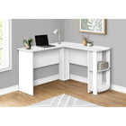 Monarch Specialties 7723 Computer Desk - White L-Shaped Corner/2 Shelves-Open and closed storage options on the right side include 2 cubbies with 1 fixed shelf panel