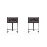 Manhattan Comfort - Cosmopolitan tabouret de comptoir moderne du milieu du siècle de 23,7" en similicuir rembourré - galet et noir - lot de 2-Tabouret de comptoir moderne du milieu du siècle avec dossier parfait pour le bar et la cuisine. Ensemble de 2