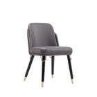 Manhattan Comfort Estelle 20.08" Modern Faux Leather Upholstered Dining Chair - Pebble and Black - Set of 2-Front and Back Legs Elegantly Embellished with Elongated Gold Metal Ferrules and Completed with Matching Accents at the Seat's Base