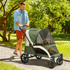 PawHut Foldable Pet Stroller for Dogs - Dark Green-One-click folding simplifies storage and transport 