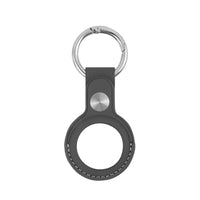 Logiix Leather Key Tag for Airtag With Grey Stitching - Black-Stylish key ring and holder for Apple AirTags (2021)