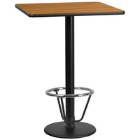 Flash Furniture Dessus de table carré de 30 po en stratifié de bois naturel avec base de table ronde de 18 po à hauteur de bar-Table d'hospitalité à hauteur de bar