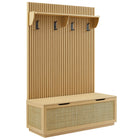 Modway - Soma Cannelé Arbre de salle 3-en-1 avec banc de rangement et porte-manteaux in Chêne clair-Arbre de hall 3-en-1 avec banc en rotin, rangement pour chaussures et porte-manteaux
