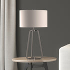 Hudson&Canal Marduk 25.5" Tall Table Lamp with Fabric Shade - Brushed Nickel/White-Handcrafted brushed nickel finish is applied to the novelty metal base