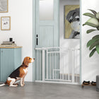 PawHut Dog Gate Walk Through Pet Gate with Small Door - 30"-41" W x 30" H-Features automatic and double locking, single-handed operation