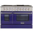 Kucht 48" KNG Series Pro Style Natural Gas Range - Stainless Steel/Blue-Cook and bake like a pro with two separate ovens featuring large oven windows. The main oven is a heavy-duty blue porcelain oven with 4.2-cu-ft of capacity, while the additional side oven has 2.5-cu-ft of capacity