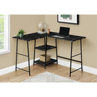 Monarch Specialties 7594 48" Computer Desk - Black Marble/Black Metal Corner-Solid rectangular corner desktop and 2 shelves in 2 different sizes are finished in a black laminate with a smooth marble texture