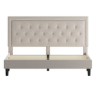 Flash Furniture - Lit plateforme Roxbury très grand touffeté en tissu beige-15 lattes en bois