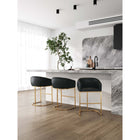 Manhattan Comfort - Louvre tabouret de bar moderne du milieu du siècle de 21" en similicuir - noir et or titane - lot de 3-Piédestal demi-cercle en acier inoxydable avec finition dorée