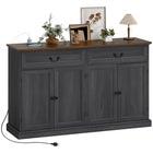 HOMCOM 55.1" L Sideboard Buffet Cabinet with Charging Station - Black Wood Grain-Two drawers and two cabinets provide organized space for mugs, snacks, cutlery, and more