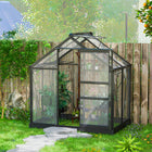Outsunny - serre en polycarbonate - 6 pi x 4 pi x 6,6 pi - gris-Une porte coulissante facilite l'accès aux plantes et permet d'entrer avec du matériel  
