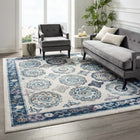 Modway Entourage Odile Distressed Floral Moroccan Trellis Area Rug - 8 ft W x 10 ft L - Ivory/Blue-Tight Low Pile Weave