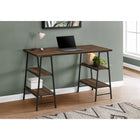 Monarch Specialties 7525 48" Computer Desk - Brown Reclaimed Wood/Black Metal-Thick, rectangular desktop and 4 shelves in 2 different sizes are finished in a trendy, brown reclaimed wood-look laminate with a slight texture