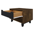 Nexera Barista Nightstand with 1-Drawer And Folding Door - Black & Truffle-Signature drawer front and carved legs with black matte lacquer finish