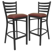 Flash Furniture - Tabouret de restaurant de la série HERCULES en métal noir avec dossier échelle - siège en vinyle bourgogne-Ensemble de 2 tabourets de bar en métal pour la salle à manger