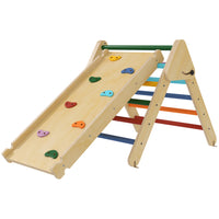 Qaba 3 in 1 Pikler Triangle Set with Ramp - Multicoloured-Multiple designs feature a triangle climber and slide board for varied play 
