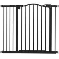 PawHut 29" -37" Pet Gate with Door Pressure Fit Dog Gate for Stairs - Black-Door automatically closes if left open between a 30° and 90° angle