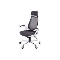 Monarch Specialties - 7269 Chaise De Bureau Dossier Haute Exec  - Blanc/Meche Gris-Chaise de bureau de type direction de qualité commerciale à haut dossier en tissu maillé de polyester gris, durable, résistant aux taches et permettant une aération pour plus de confort.