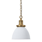 Hudson&Canal - Suspension Elodie , 20 cm de large, avec abat-jour en métal - Blanc mat/laiton/blanc mat-Associé à un abat-jour en métal dôme blanc mat