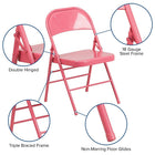 Flash Furniture HERCULES ColourBURST Series Bubblegum Pink Triple Braced & Double-Hinged Metal Folding Chair-Double-Hinged