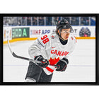 Connor Bedard Canada White Action - Framed Canvas - 31" x 22"-Premium canvas print with gallery-wrapped edges