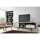 Manhattan Comfort Liberty MDP and MDF 70.86"W TV Stand, Rustic Brown and White (202AMC96)-Upon Assembly, Measures: 70.86 in. Length, 26.57 in. Height, 15.19in. Depth.