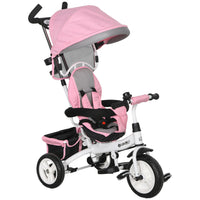 Qaba - Tricycle poussette 6 en 1 pour bébé avec panier et canopée - rose-Conception 6-en-1 qui évolue avec votre enfant pour des années de plaisir 