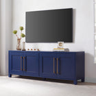 Hudson&Canal - Meuble TV Chabot pour téléviseurs jusqu'à 75" - Bleu foncé-Caractéristiques assemblage facile