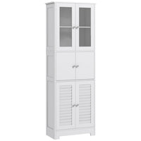 HOMCOM Bathroom Storage Cabinet with Louvred Doors and Adjustable Shelf - White-Three double-door cabinets provide ample storage options for various items