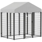 PawHut Outdoor Welded Wire Dog Kennel and Dog Run with Cover - 6' x 4' x 6' - Silver-Heavy steel ensures durability and security for your pet 