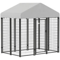 PawHut Outdoor Welded Wire Dog Kennel and Dog Run with Cover - 6' x 4' x 6' - Silver-Heavy steel ensures durability and security for your pet 