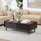 Manhattan Comfort - Ensemble de 2 tables Duane style milieu du siècle : table d’appoint et table basse - brun foncé et noir-Design nervuré avec finition stratifiée effet bois
