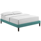 Modway Tessie Fabric Queen Bed Frame with Squared Tapered Legs - Teal-Ten Wood Support Slats