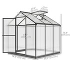Outsunny - Serre en polycarbonate 6 pi x 8 pi x 6,4 pi, gris charbon- Porte simple à charnière pratique pour un accès facile à l'intérieur  
